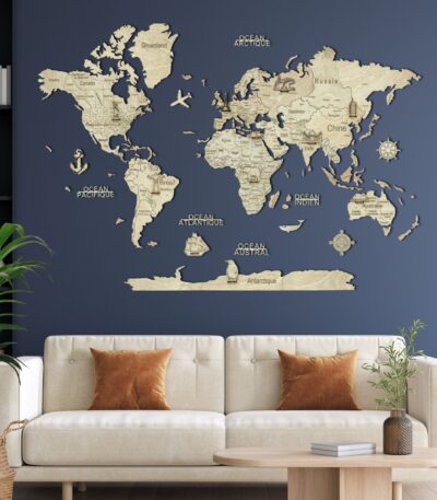 Carte du monde en bois 2D Сlaire